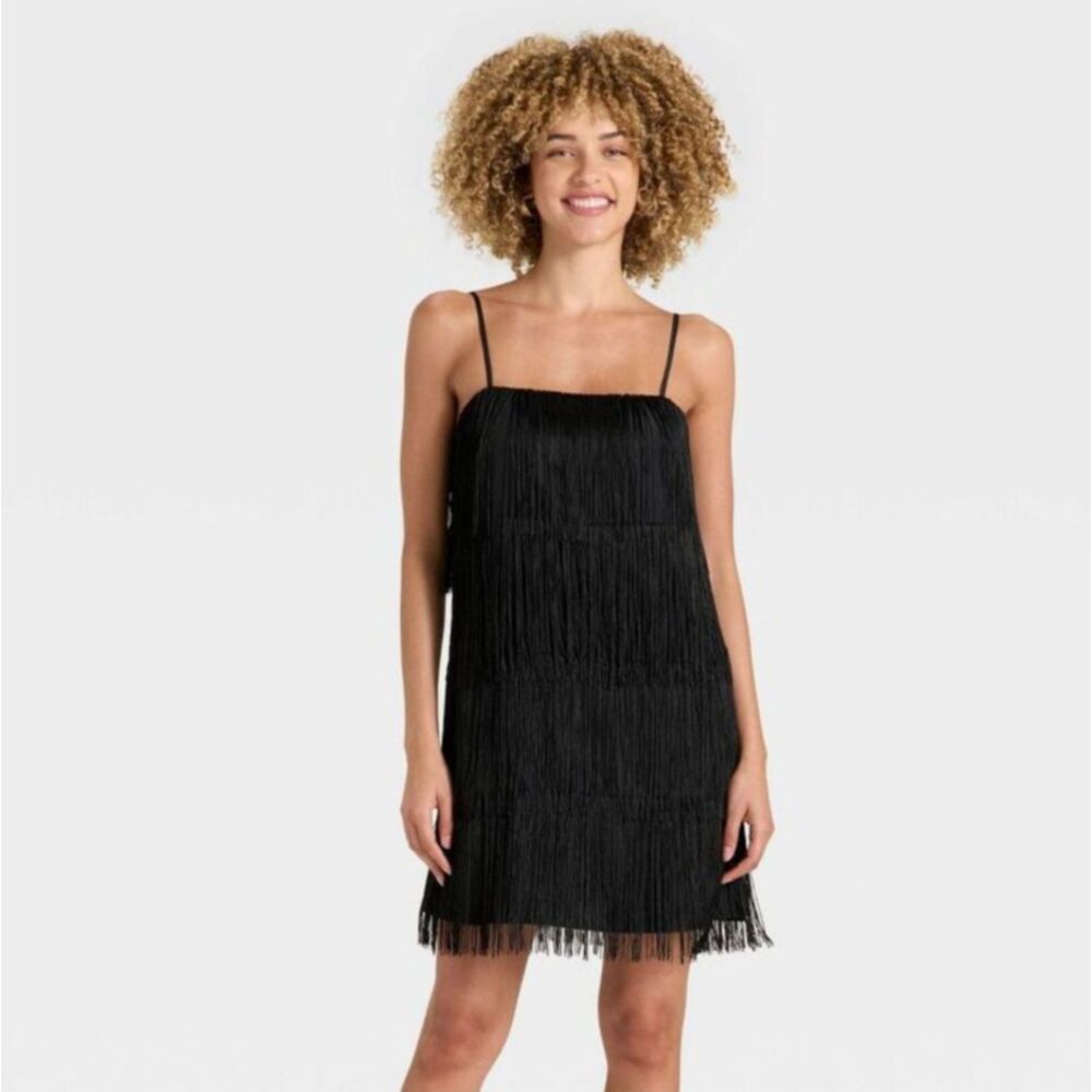 Black Layered Fringe Mini Dress